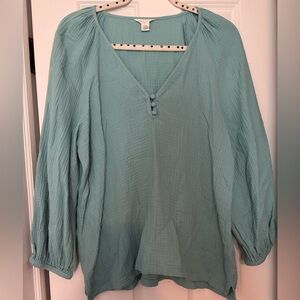 Caslon Green Puff Sleeve Blouse Relaxed Fit